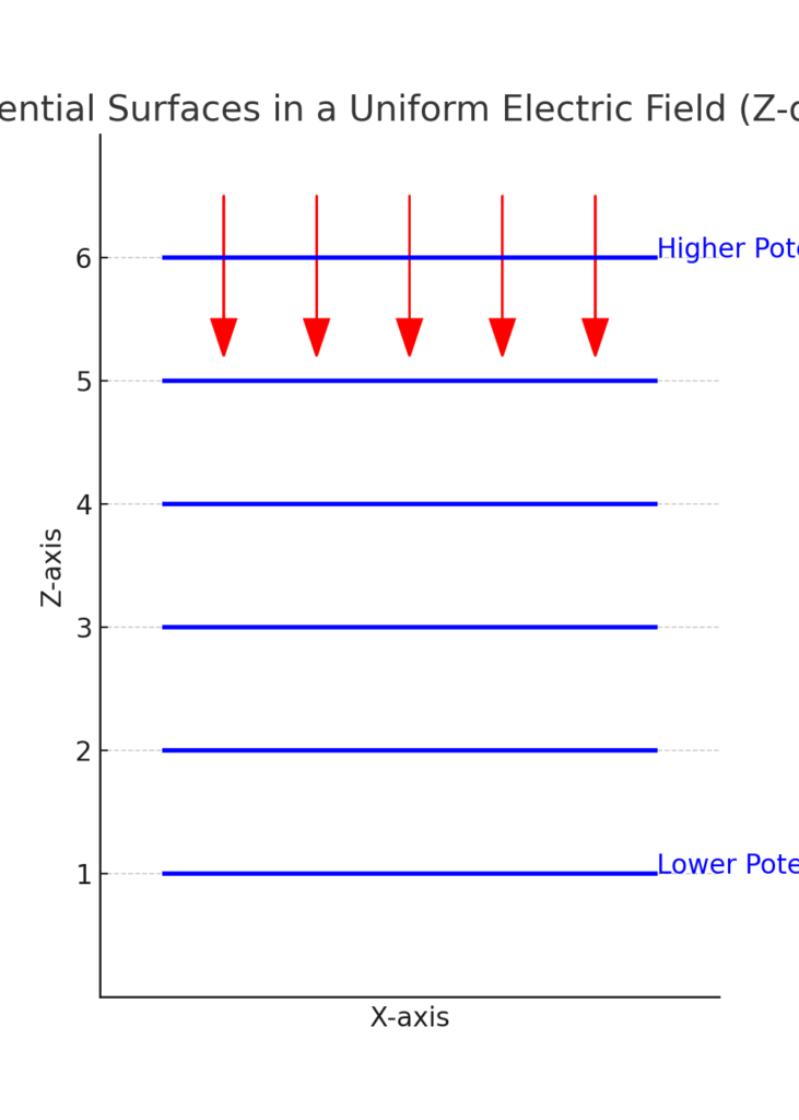 Draw the equipotential surfaces corresponding to the uniform electric field in the Z direction.